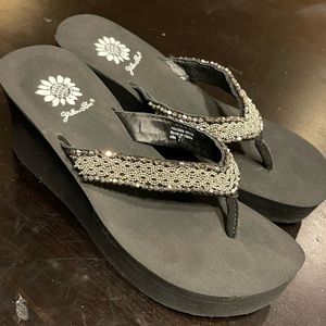 Yellow Box Ladies sparkle wedge flip flops